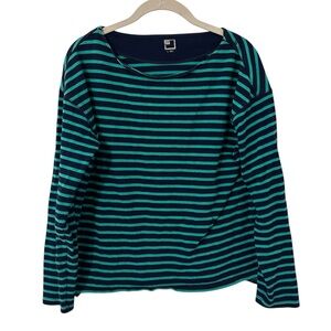 Navy & Teal Blue Stripe Design Top JC Penney Shirt Women’s Size Large Style Fit!